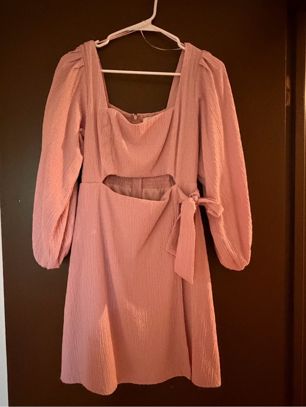 Astr Pink Long Sleeve Puff Cutout Tie Dress